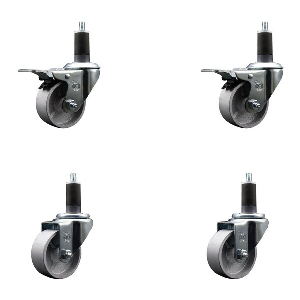Service Caster 3'' Semi Steel Swivel 1-1/4'' Expanding Stem Caster Set 2 Total Lock Brakes, 4PK SCC-EXTTL20S315-SSR-2-S-2-114 - main